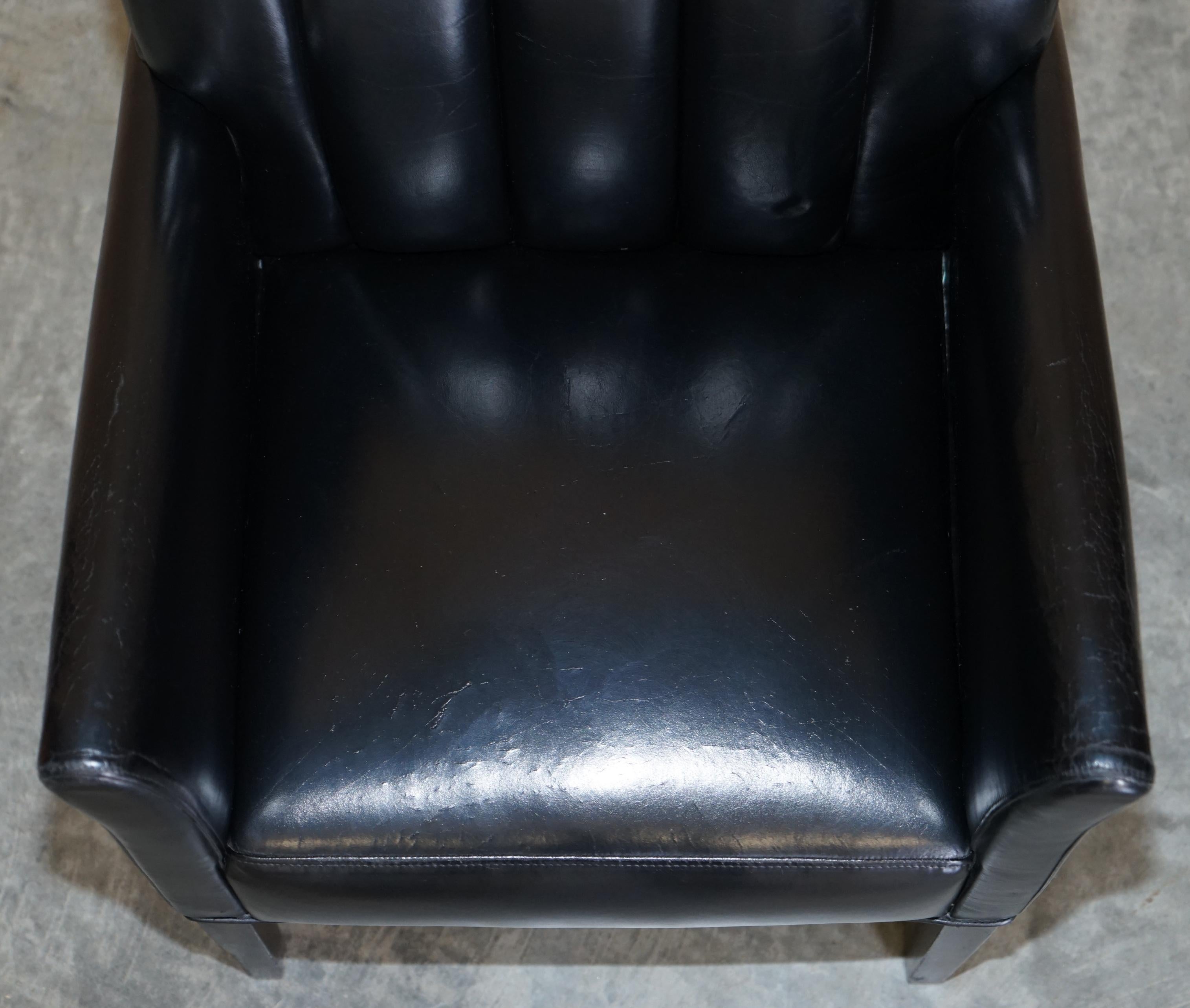 Pair of Restored Art Deco Mid-Century Modern Style Fluted Back Leather Armchair For Sale 1