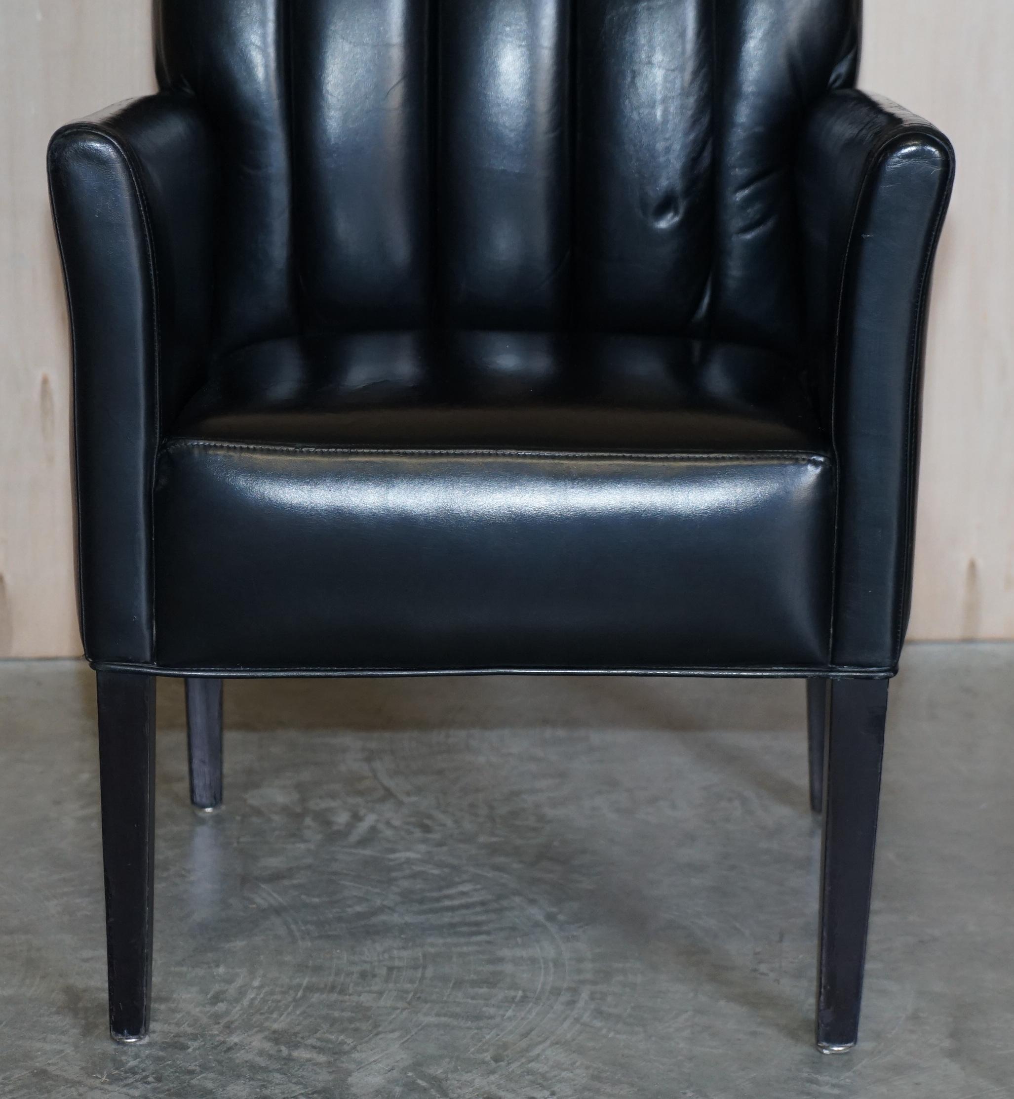 Pair of Restored Art Deco Mid-Century Modern Style Fluted Back Leather Armchair For Sale 4