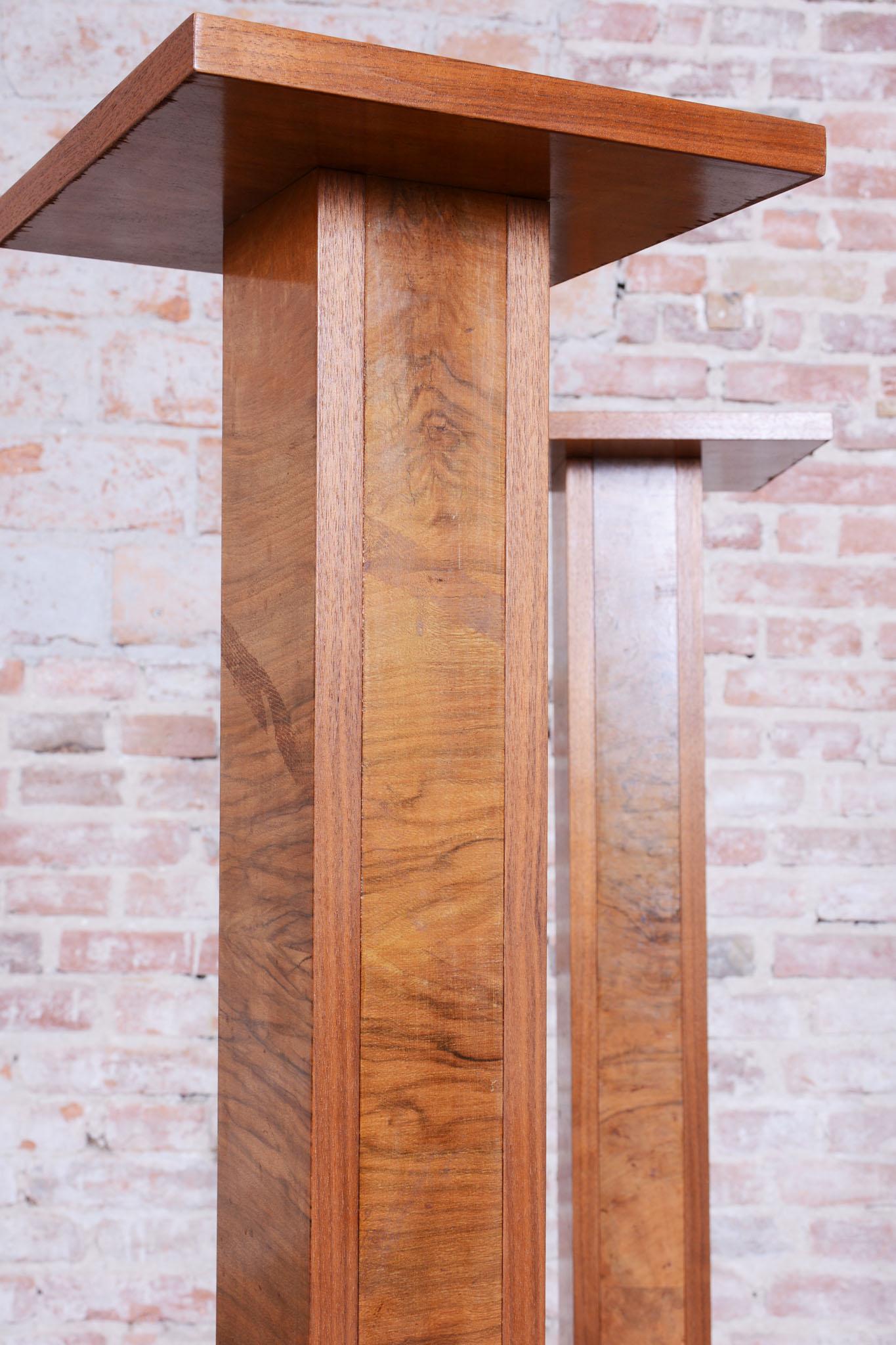 Paire de The Pedestals Art Deco restaurés, noyer, Revive polonais, tchèque, années 1920 en vente 2
