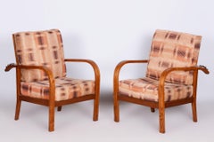 Pair of Restored Art Deco Reclining Armchairs, by J. Halabala, Oak, Czech, 1930s