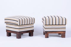 Pareja de taburetes Art Decó restaurados, de palisandro, retapizados, checos, años 20
