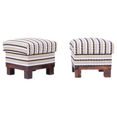 Pair of Restored Art Deco Stools, Palisander, Reupholstered, Czech, 1920s