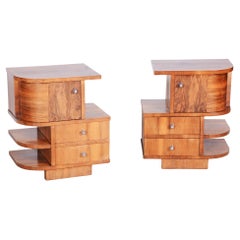 Pair of Restored Art Deco Walnut Bedside Tables, 1920s