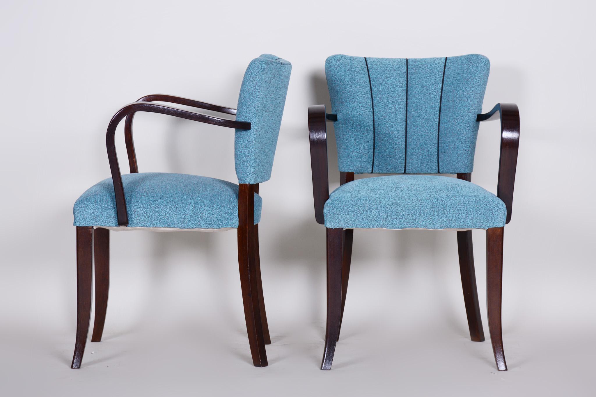 French Pair of Restored Art Deco Blue Oak Armchairs, 1930s, France, New Upholstery