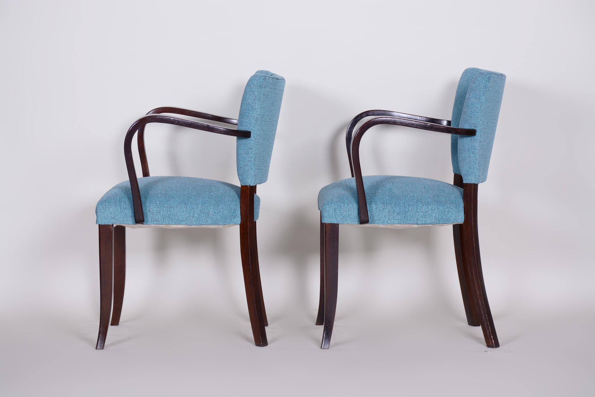 Pair of Restored Art Deco Blue Oak Armchairs, 1930s, France, New Upholstery In Good Condition In Horomerice, CZ