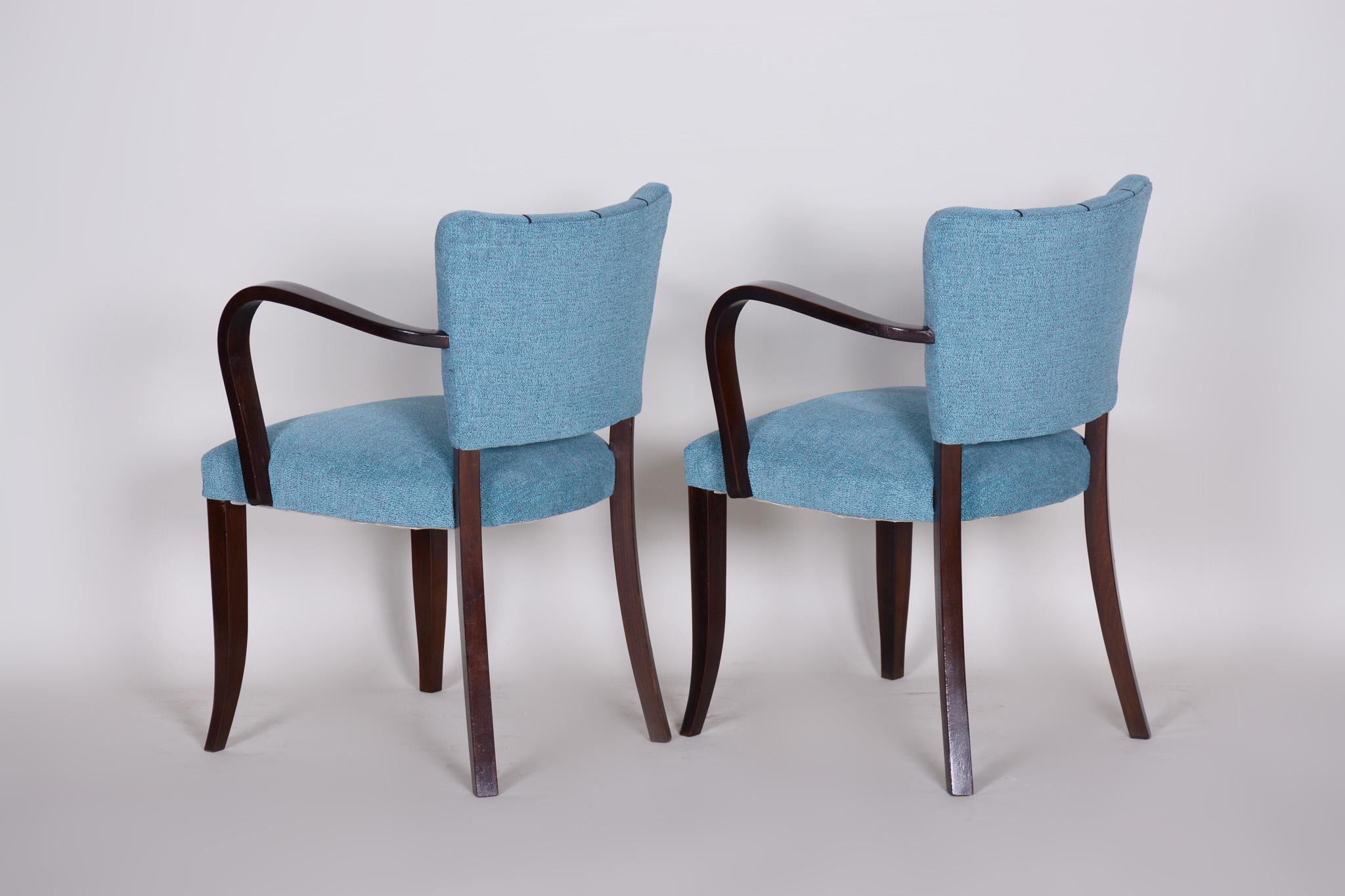 20th Century Pair of Restored Art Deco Blue Oak Armchairs, 1930s, France, New Upholstery