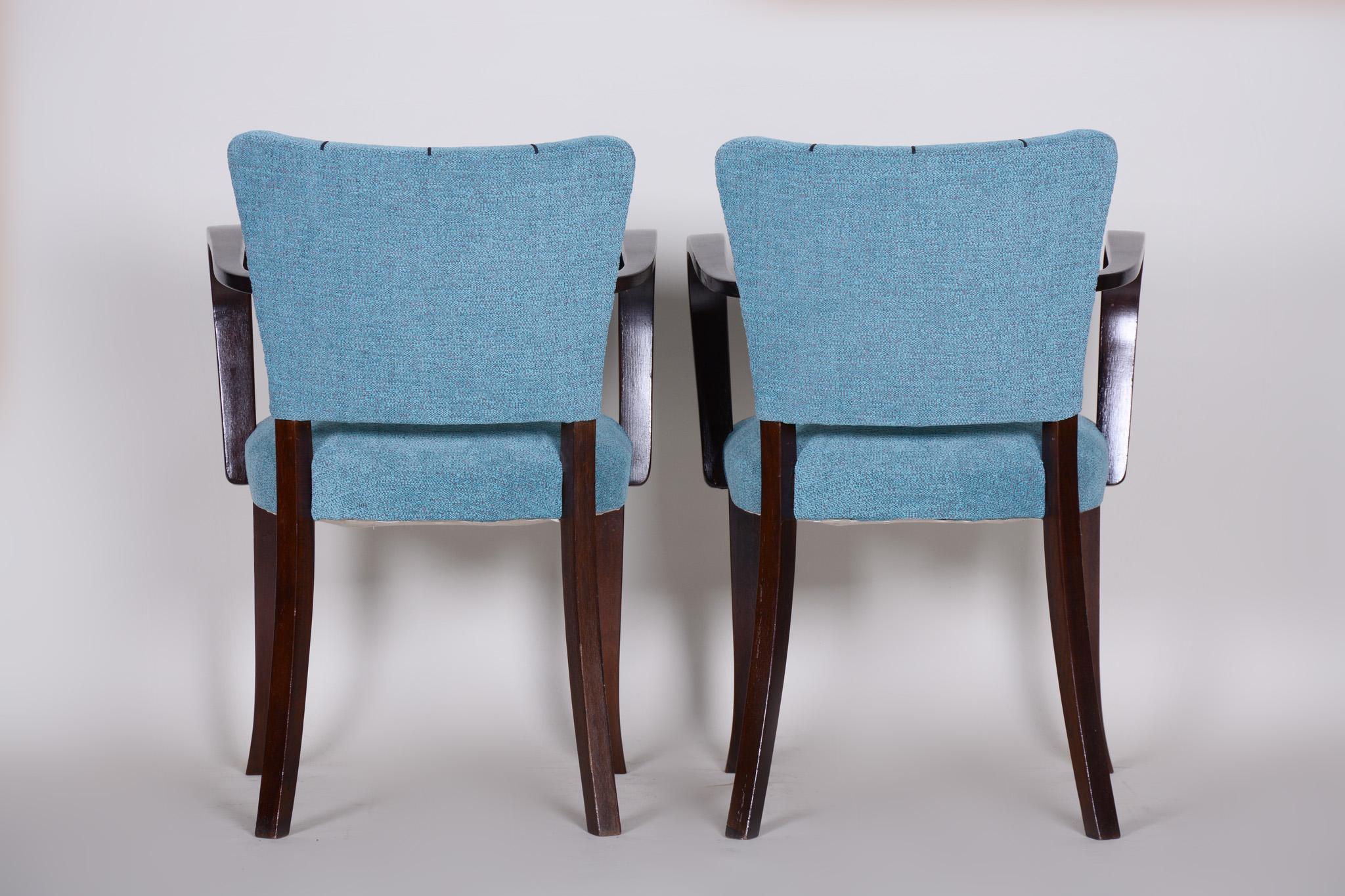 Pair of Restored Art Deco Blue Oak Armchairs, 1930s, France, New Upholstery 1