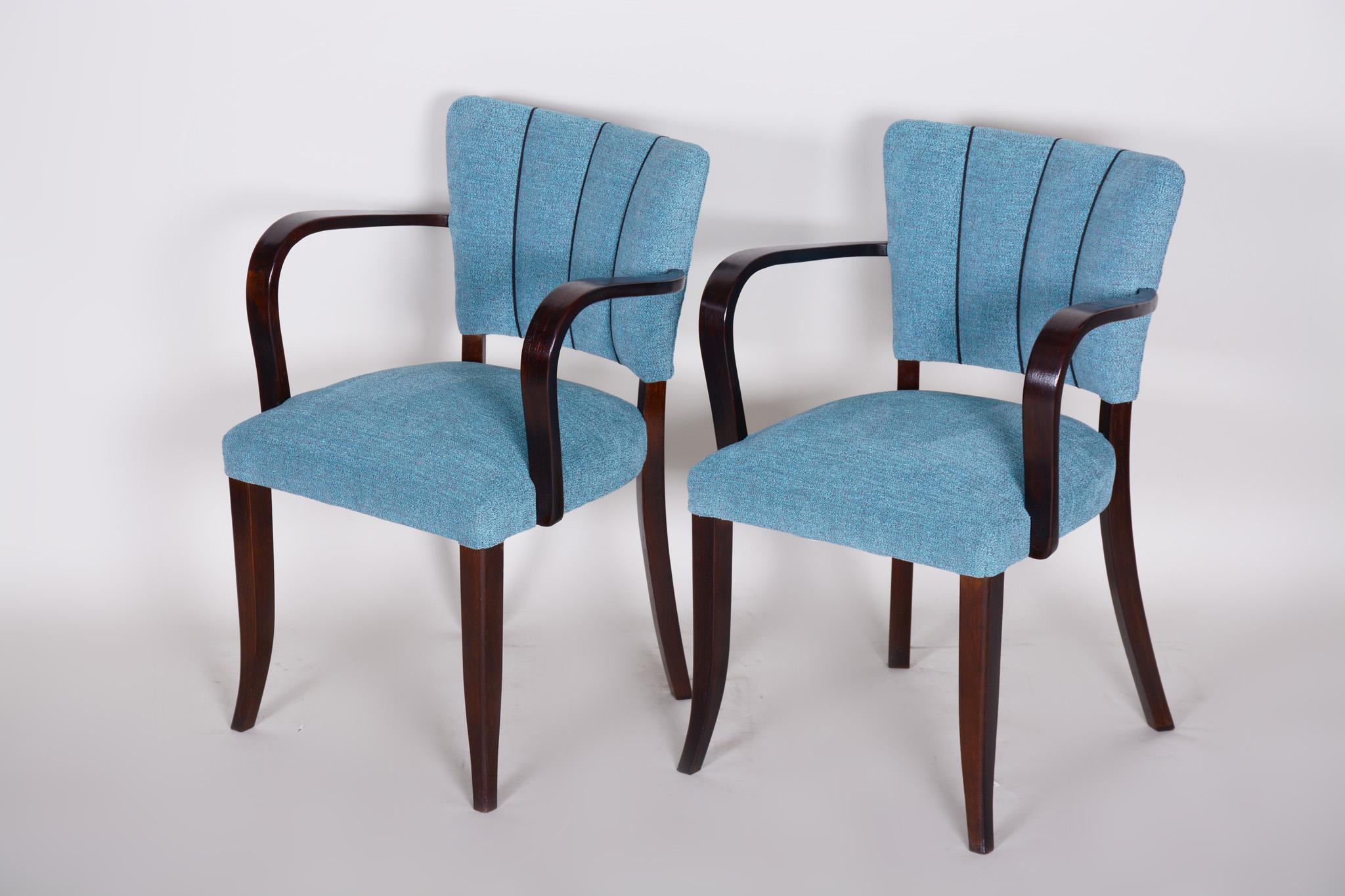Pair of Restored Art Deco Blue Oak Armchairs, 1930s, France, New Upholstery 2