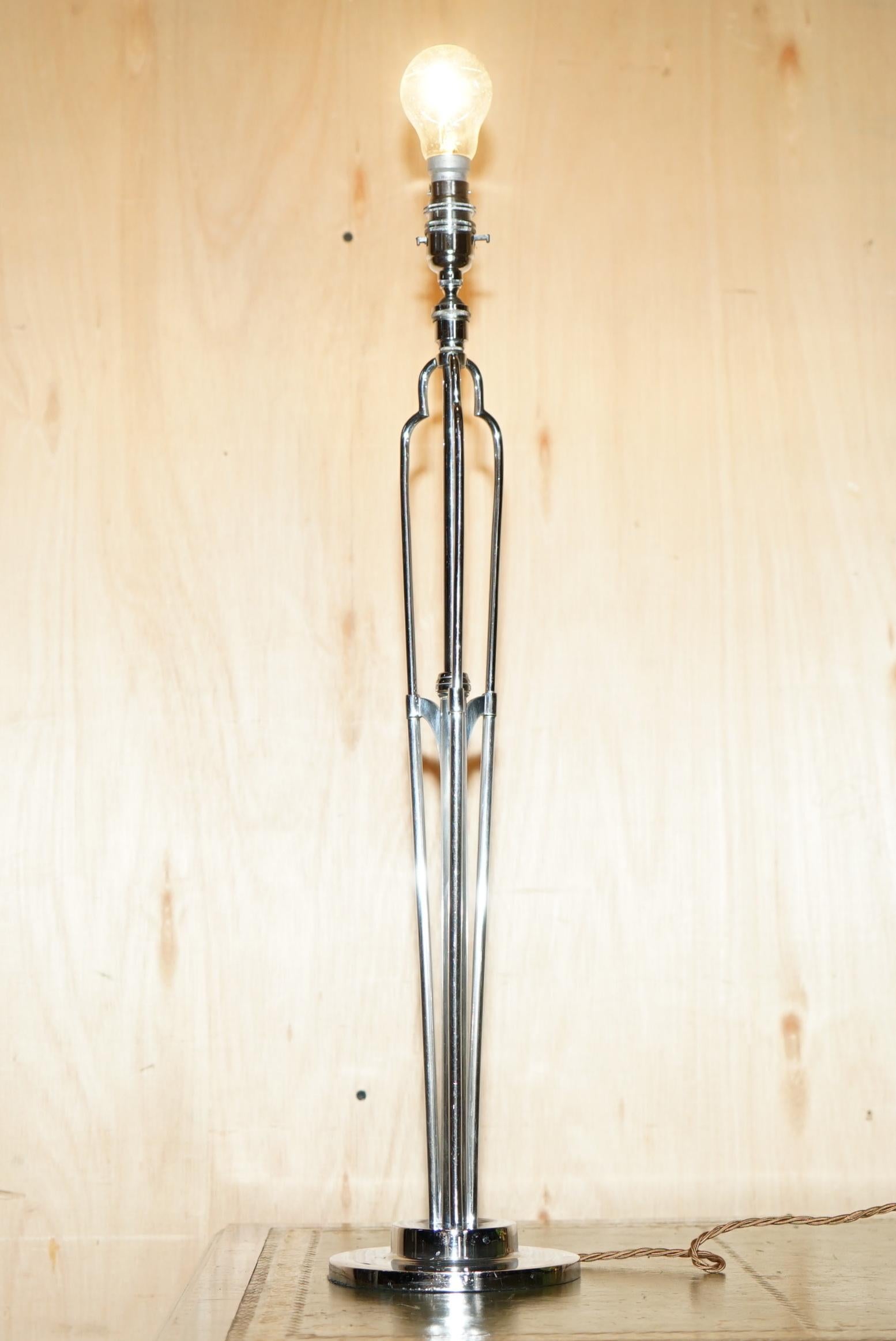 Royal House Antiques

We are delighted to offer for sale this sublime pair of Articulated side table lamps, chromed metal, made by Tucker & Edgar Ltd London, designed by Miss Elsie Roberts in the studio of Oswald Milne for Claridges Hotel,