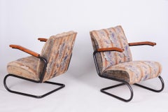 Paire de fauteuils Bauhaus restaurés, hêtre, acier, poli, tchèque, années 1930