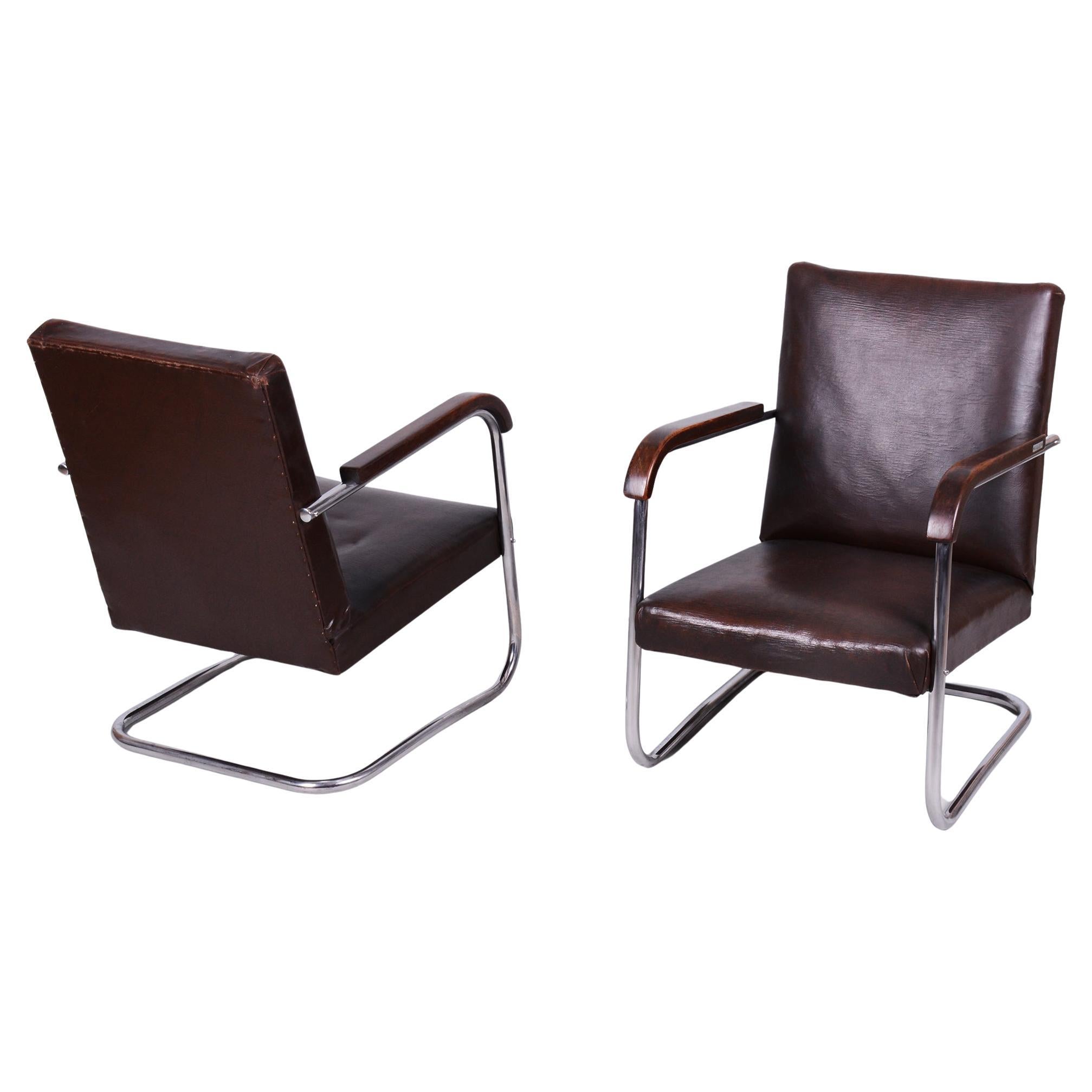 Pair of Restored Bauhaus Armchairs, by A. Lorenz for Mücke-Melder, Czech, 1930s in vendita