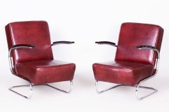 Pair of Restored Bauhaus Armchairs, by Arnošt Beck, Chrome, Czech, 1930s