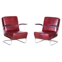 Pair of Restored Bauhaus Armchairs, by Arnošt Beck, Chrome, Czech, 1930s