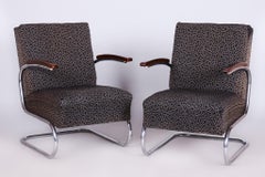 Coppia di poltrone Bauhaus restaurate, di Mücke & Melder, faggio, cromo, ceco, anni '30