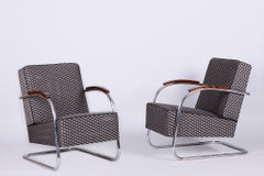 Pair of Restored Bauhaus Armchairs, by Mücke-Melder, Beech, Chrome, Czech, 1930s