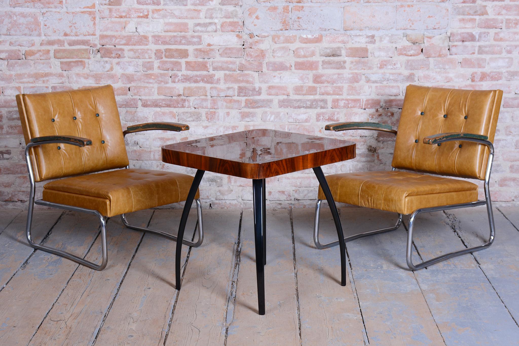 Paire de fauteuils Bauhaus restaurés, par Mücke & Melder, hêtre, chrome, tchèque, années 1930 en vente 14