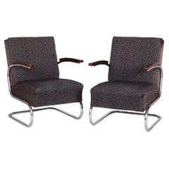 Pair of Restored Bauhaus Armchairs, by Mücke-Melder, Beech, Chrome, Czech, 1930s
