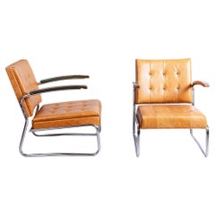 Coppia di poltrone Bauhaus restaurate, di Mücke & Melder, faggio, cromo, ceco, anni '30