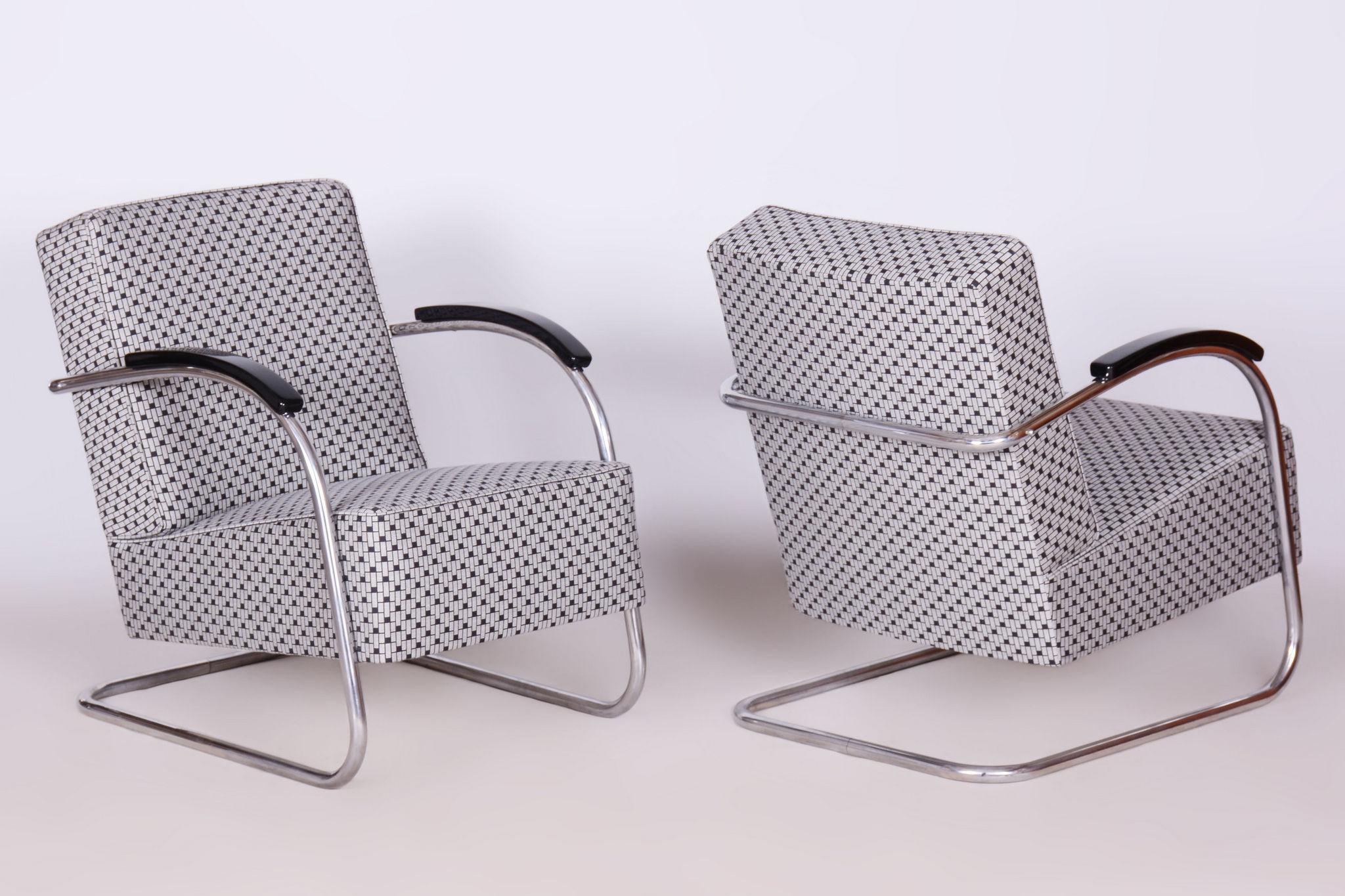 Paar restaurierte Bauhaus-Sessel, von Mücke-Melder, Chrom, Tschechien, 1930er Jahre im Angebot 1