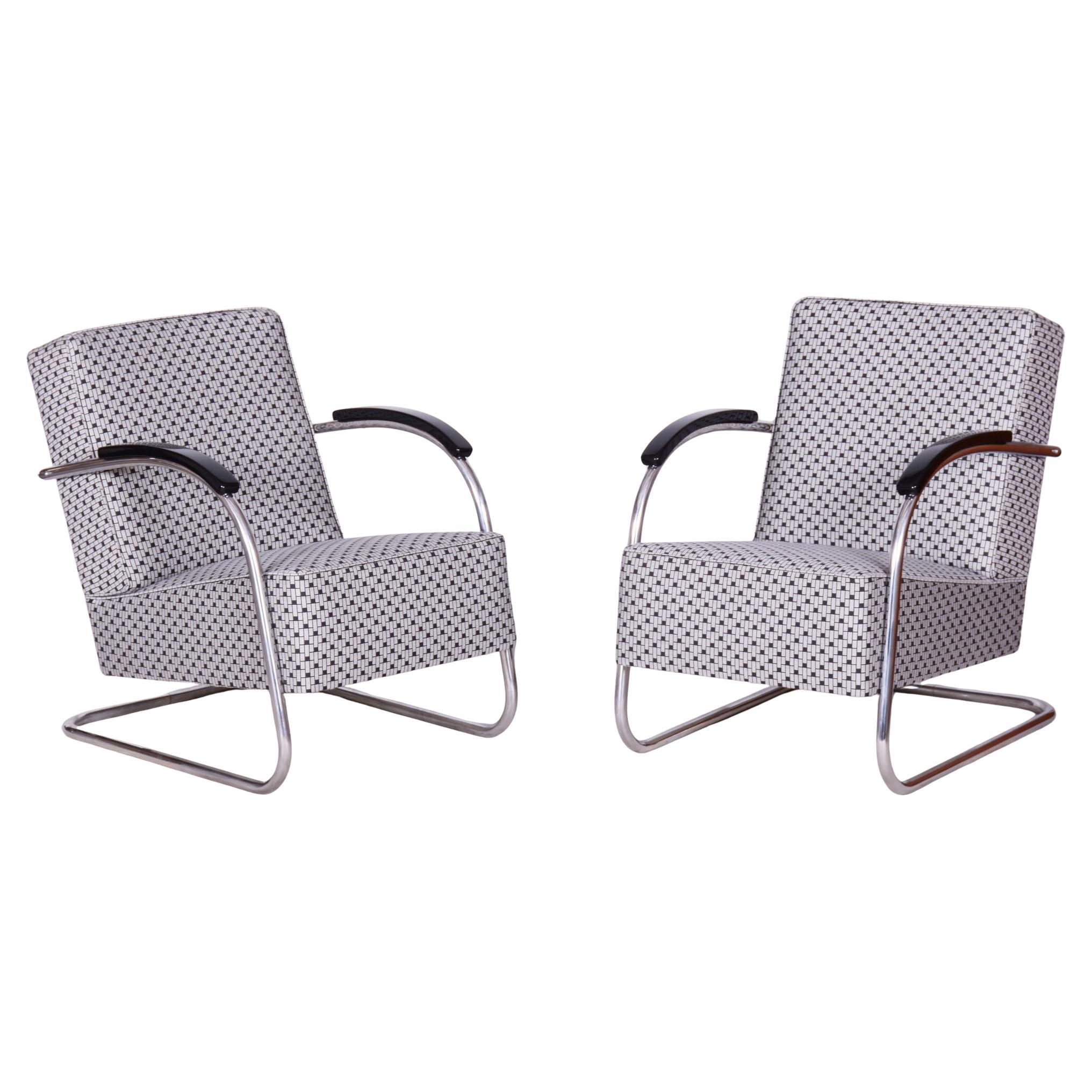 Pair of Restored Bauhaus Armchairs, by Mücke-Melder, Chrome, Czech, 1930s