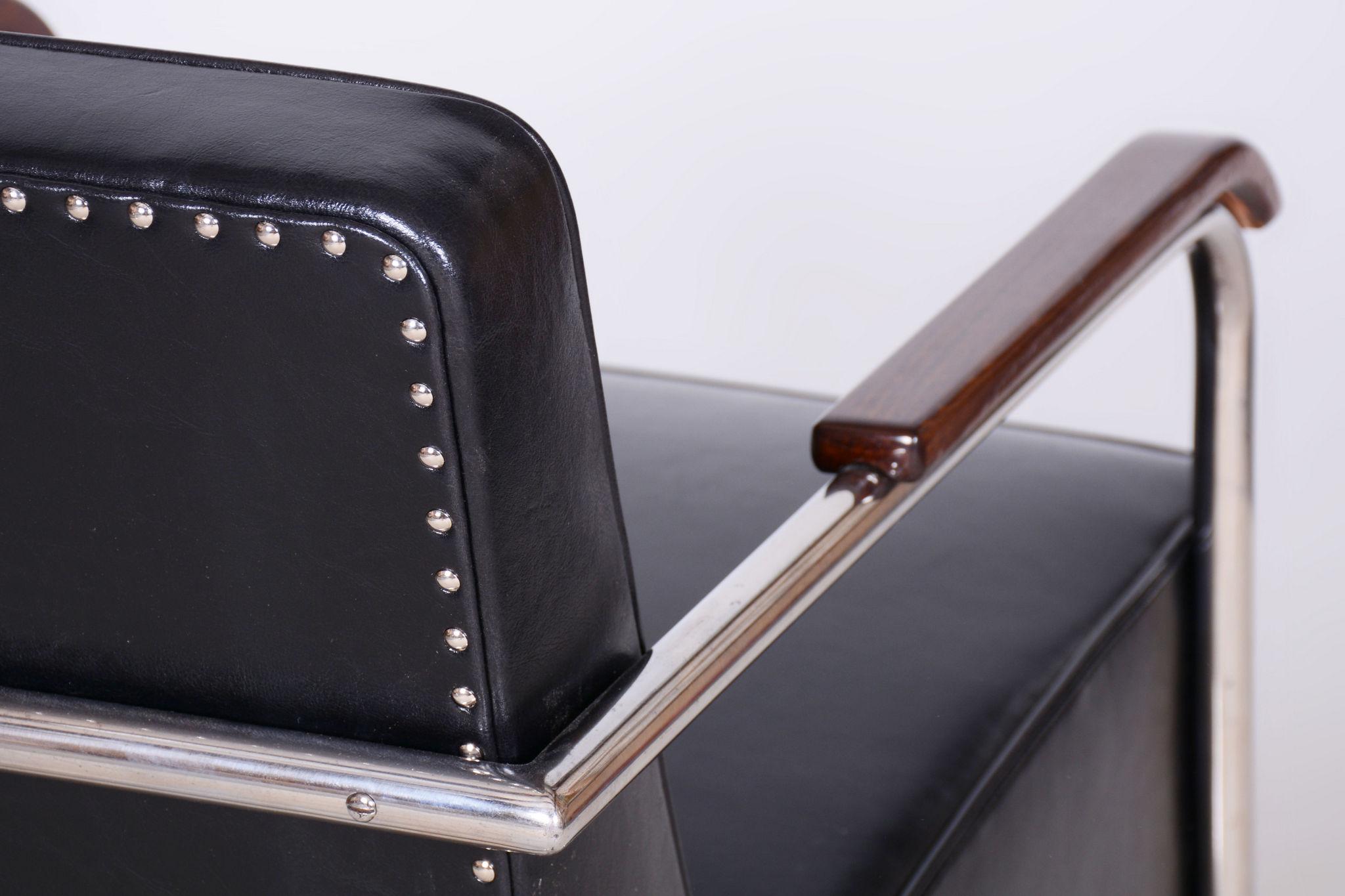 Paire de fauteuils Bauhaus restaurés, par Mücke & Melder, cuir, tchèque, années 1930 en vente 6