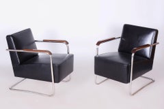 Coppia di poltrone Bauhaus restaurate, di Mücke & Melder, in pelle, Repubblica Ceca, anni '30