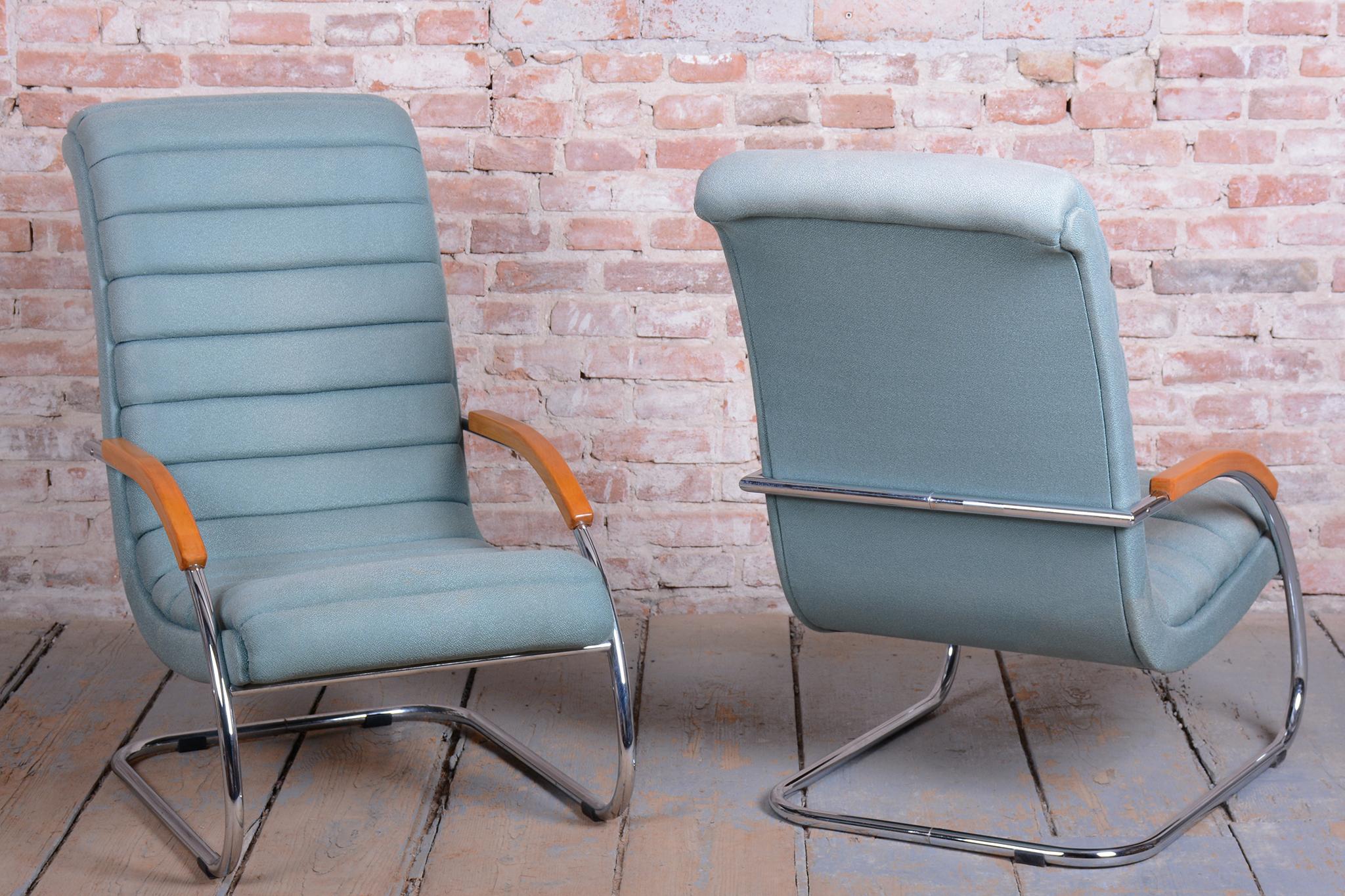 Pareja de sillones Bauhaus restaurados, de R.Slezak, modelo K32, cromados, República Checa, años 30 Checo en venta