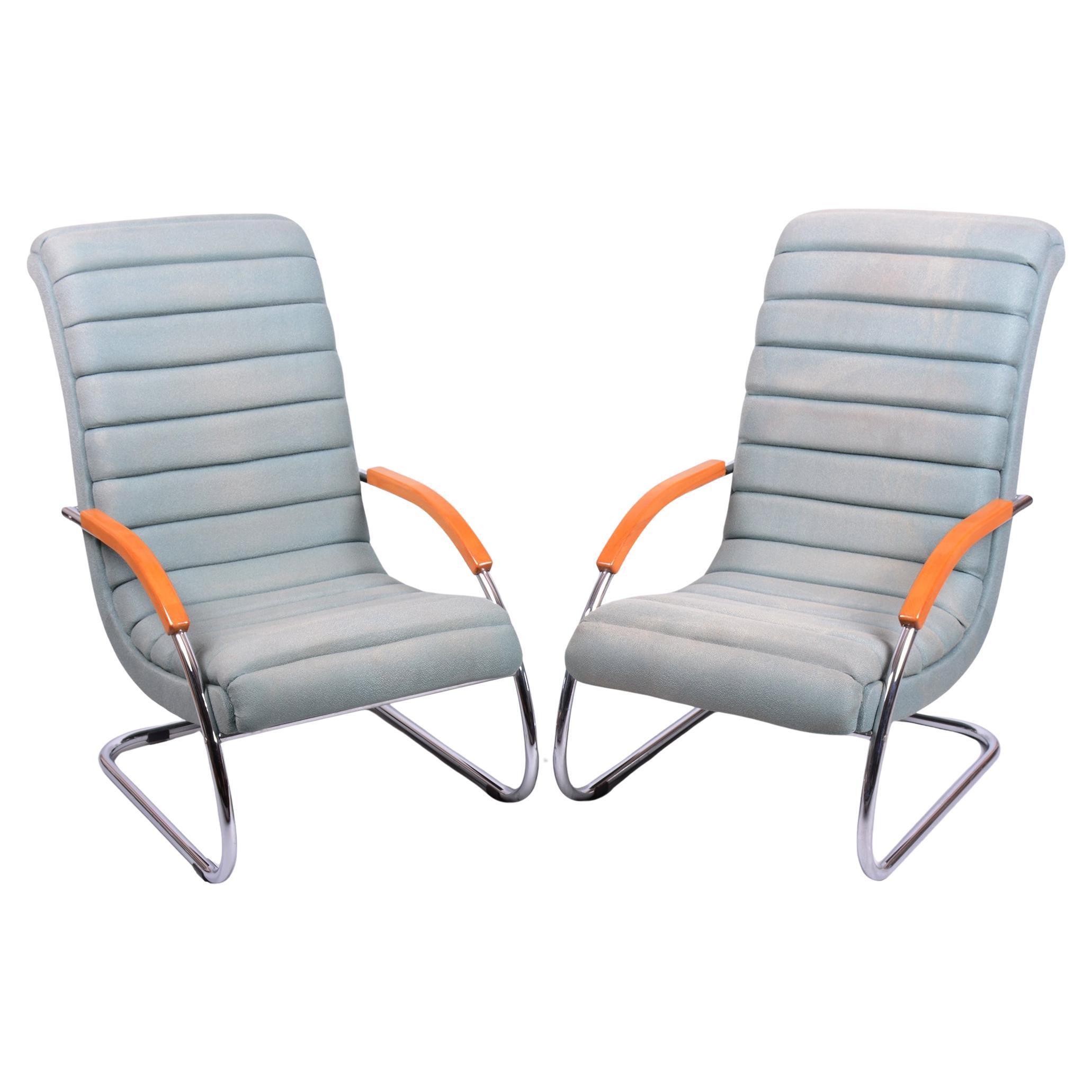 Pareja de sillones Bauhaus restaurados, de R.Slezak, modelo K32, cromados, República Checa, años 30 en venta
