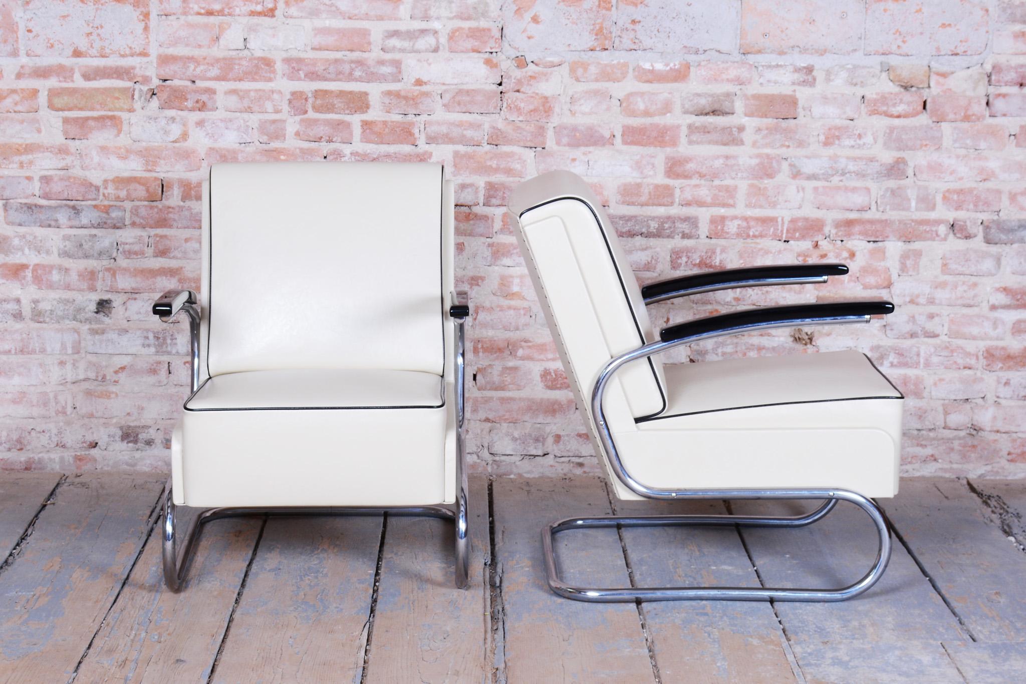 Paire de fauteuils Bauhaus restaurés, par W. Gispen, Mücke & Melder, République tchèque, années 1930 Bon état - En vente à Brandys nad Labem, Středočeský kraj
