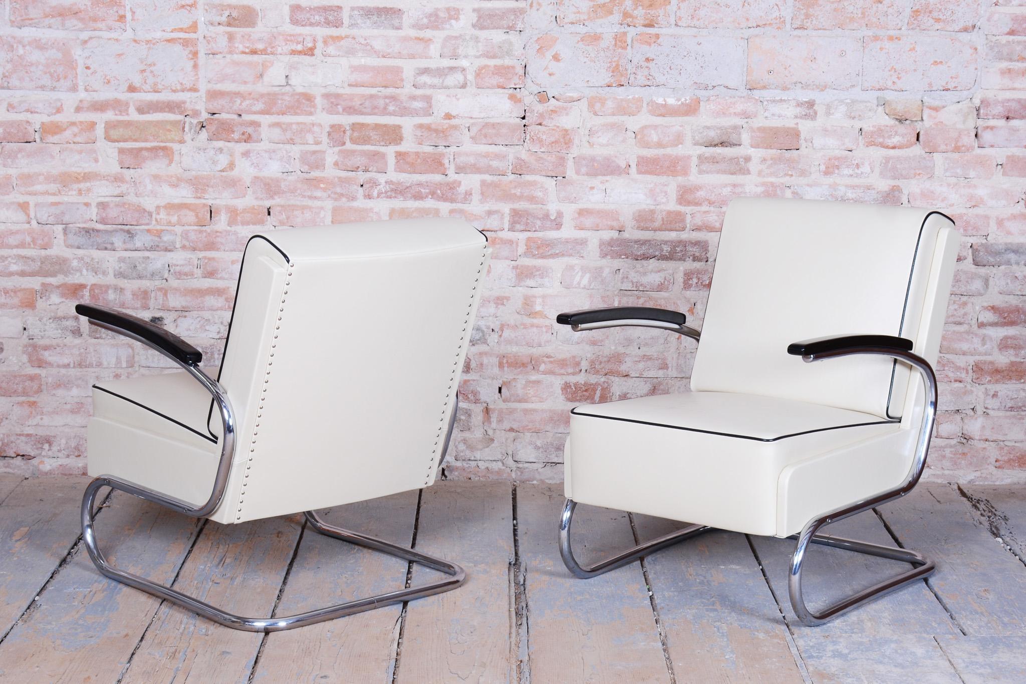 20ième siècle Paire de fauteuils Bauhaus restaurés, par W. Gispen, Mücke & Melder, République tchèque, années 1930 en vente