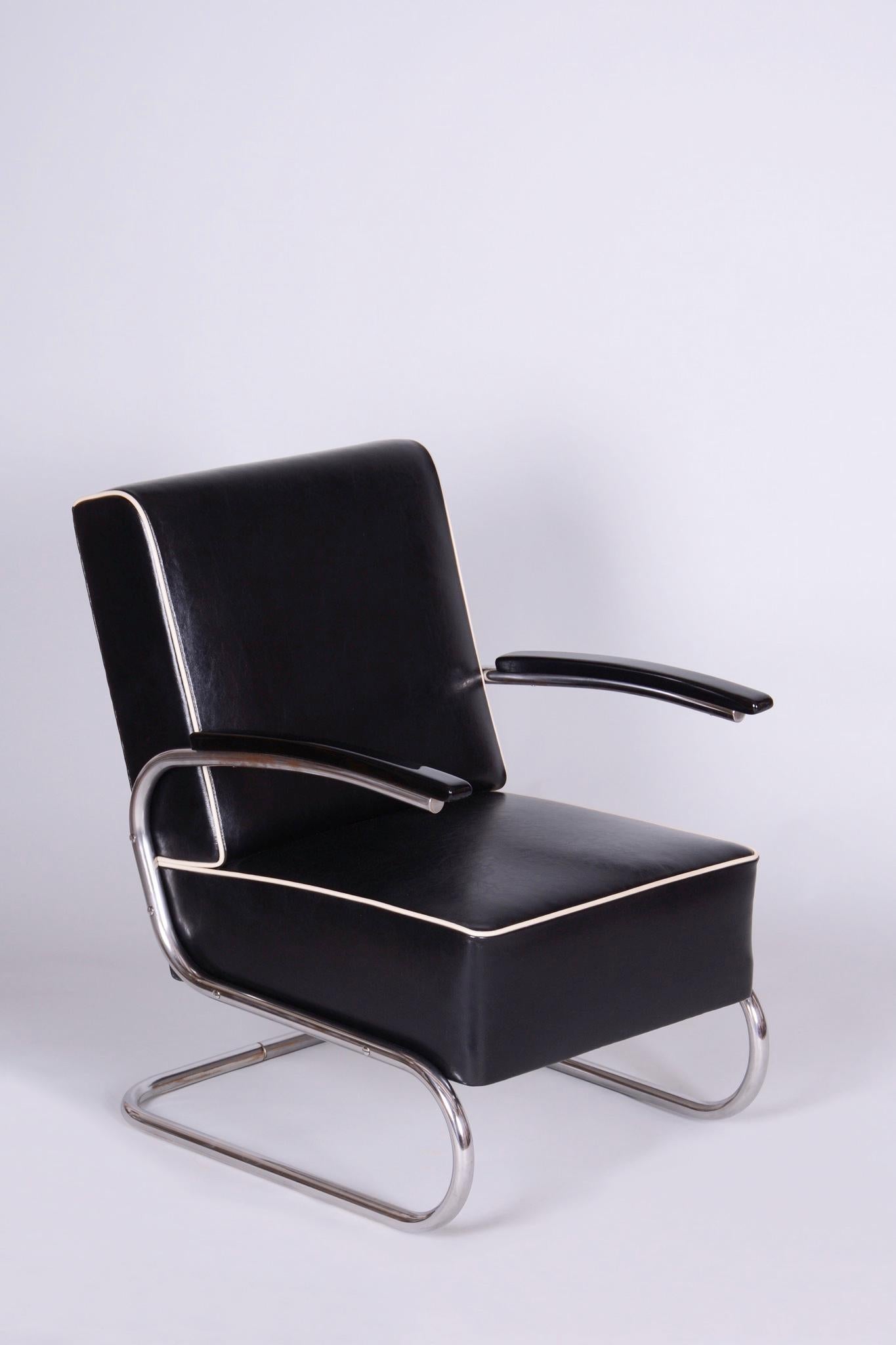 Paire de fauteuils Bauhaus restaurés, Mücke & Melder, cuir, chrome, tchèque, années 1930 en vente 7