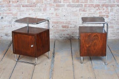 Pair of Restored Bauhaus Bedside Tables, Beech, Maple, Chrome, Czech, 1930s