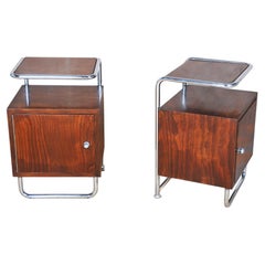 Pair of Restored Bauhaus Bedside Tables, Beech, Maple, Chrome, Czech, 1930s