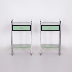 Pair of Restored Bauhaus Bedside Tables, Chrome, Lacquered Wood, Czech, 1930s