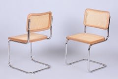 Pair of Restored Bauhaus Cesca Chairs, by M. Breuer, Chrome, Beech, Italy, 1980s