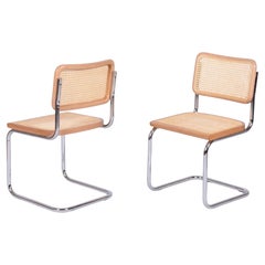 Pair of Restored Bauhaus Cesca Chairs, by M. Breuer, Chrome, Beech, Italy, 1980s