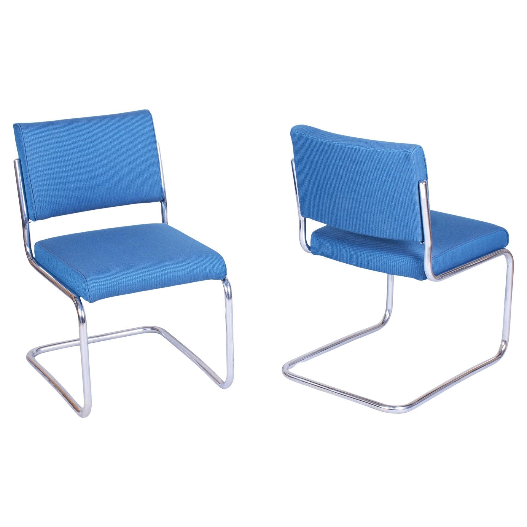 Paire de chaises Bauhaus restaurées, par Hynek Gottwald, chrome, tchèque, années 1930
