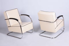 Pair of Restored Bauhaus Fn21 Armchairs, by Mücke-Melder, Leather, Czech, 1930s