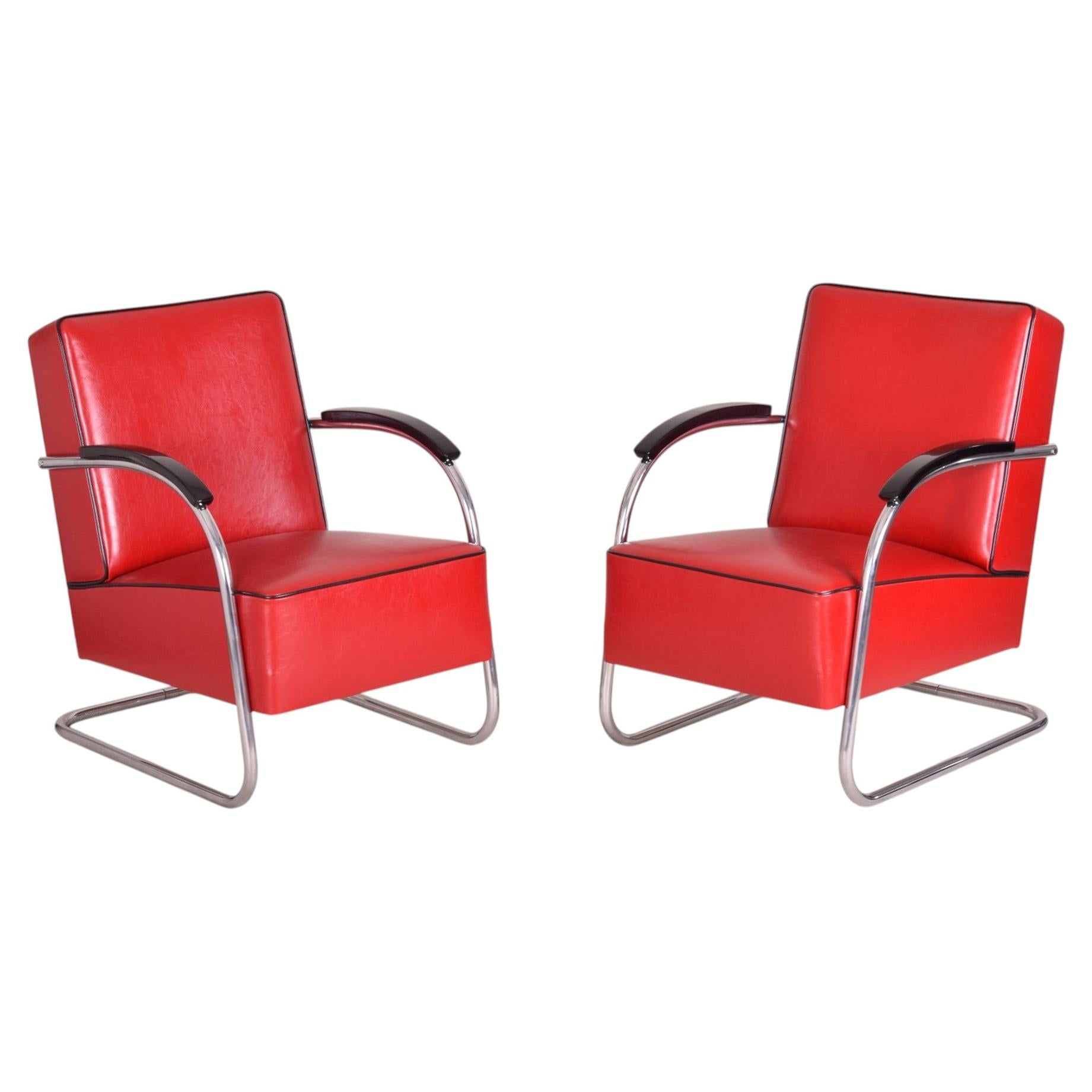 Paar restaurierte Bauhaus Fn21 Sessel, von Mücke-Melder, Leder, Tschechien, 1930er Jahre