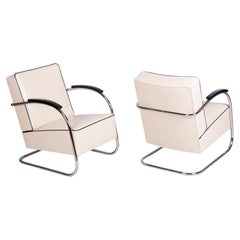 Pair of Restored Bauhaus Fn21 Armchairs, by Mücke-Melder, Leather, Czech, 1930s