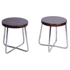 Pair of Restored Bauhaus Stools, by Mücke-Melder, Beech, Chrome, Czech, 1930s