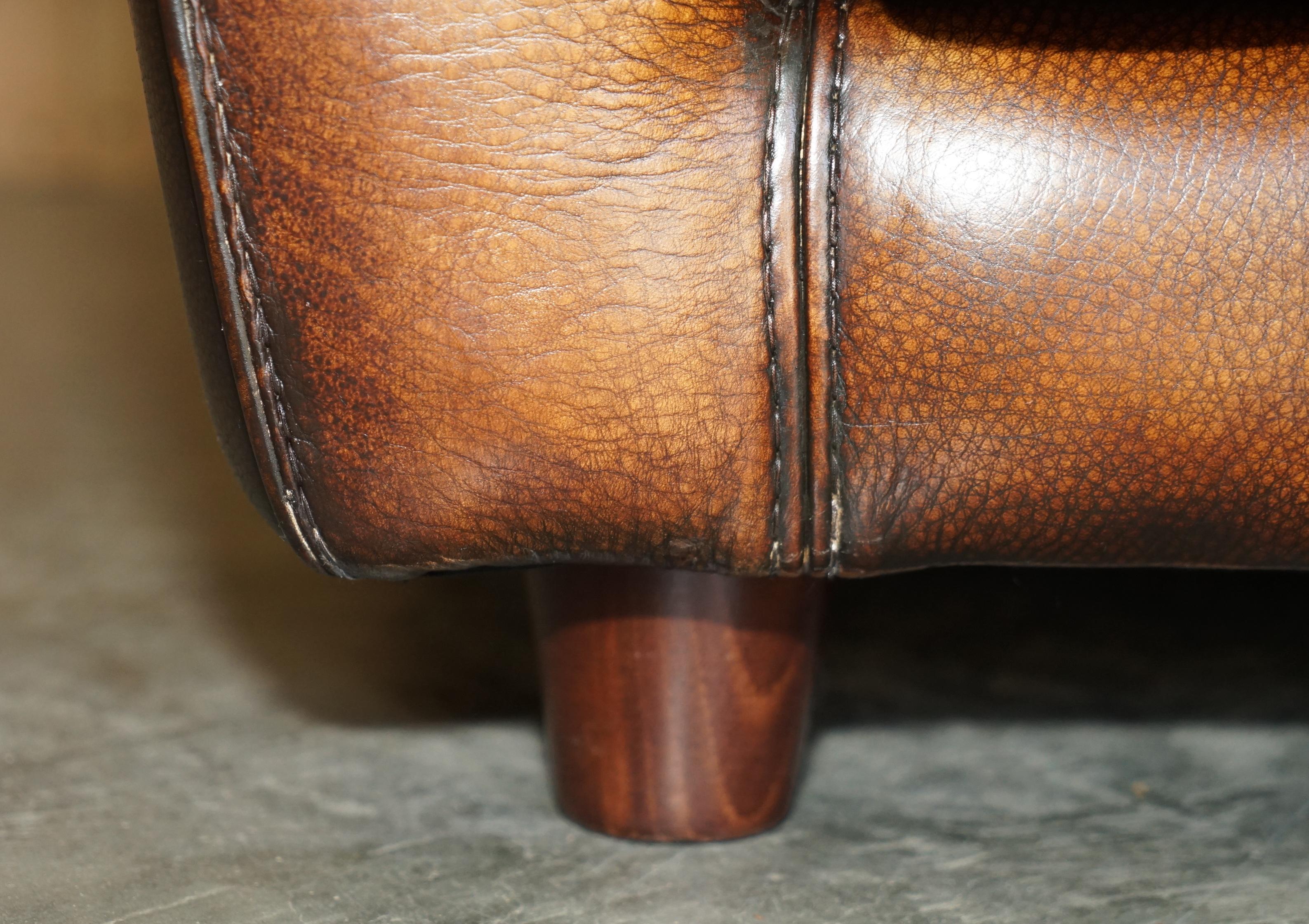 Pair of Restored Baxter Berger Hand Dyed Cigar Brown Leather Love Seat Armchairs For Sale 4