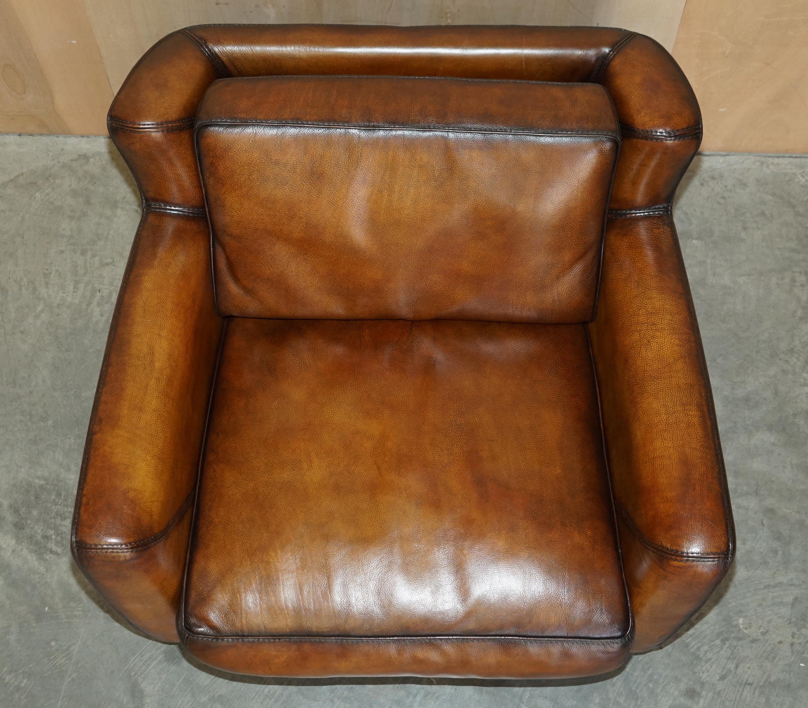 Pair of Restored Baxter Berger Hand Dyed Cigar Brown Leather Love Seat Armchairs For Sale 5