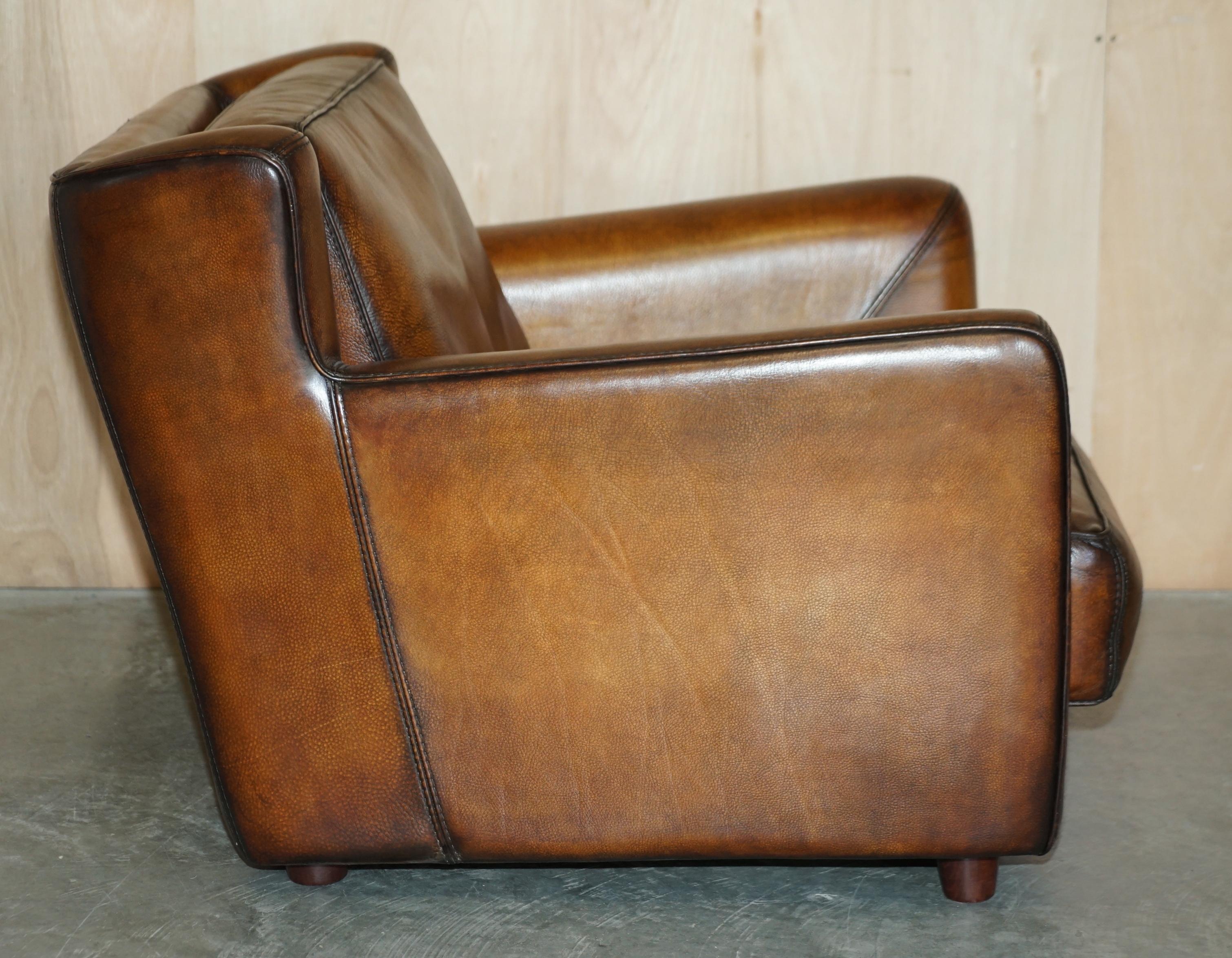 Paar restaurierte Baxter Berger Hand gefärbt Cigar Brown Leder Love Seat Sessel im Angebot 9