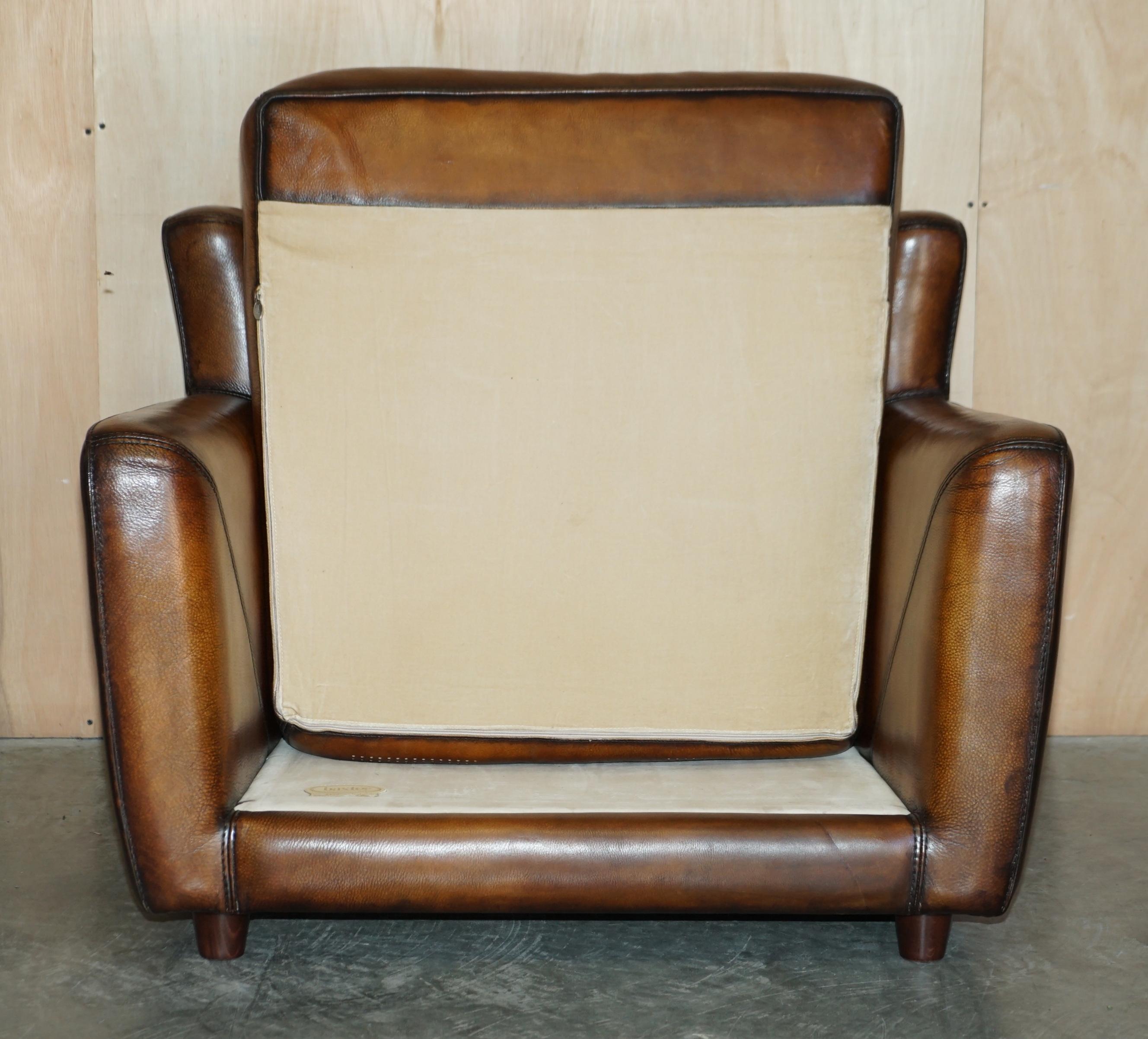 Pair of Restored Baxter Berger Hand Dyed Cigar Brown Leather Love Seat Armchairs For Sale 11