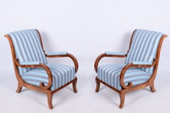 Pair of Restored Biedermeier Armchairs, Oak, Spruce, Walnut, Austria, 1830s