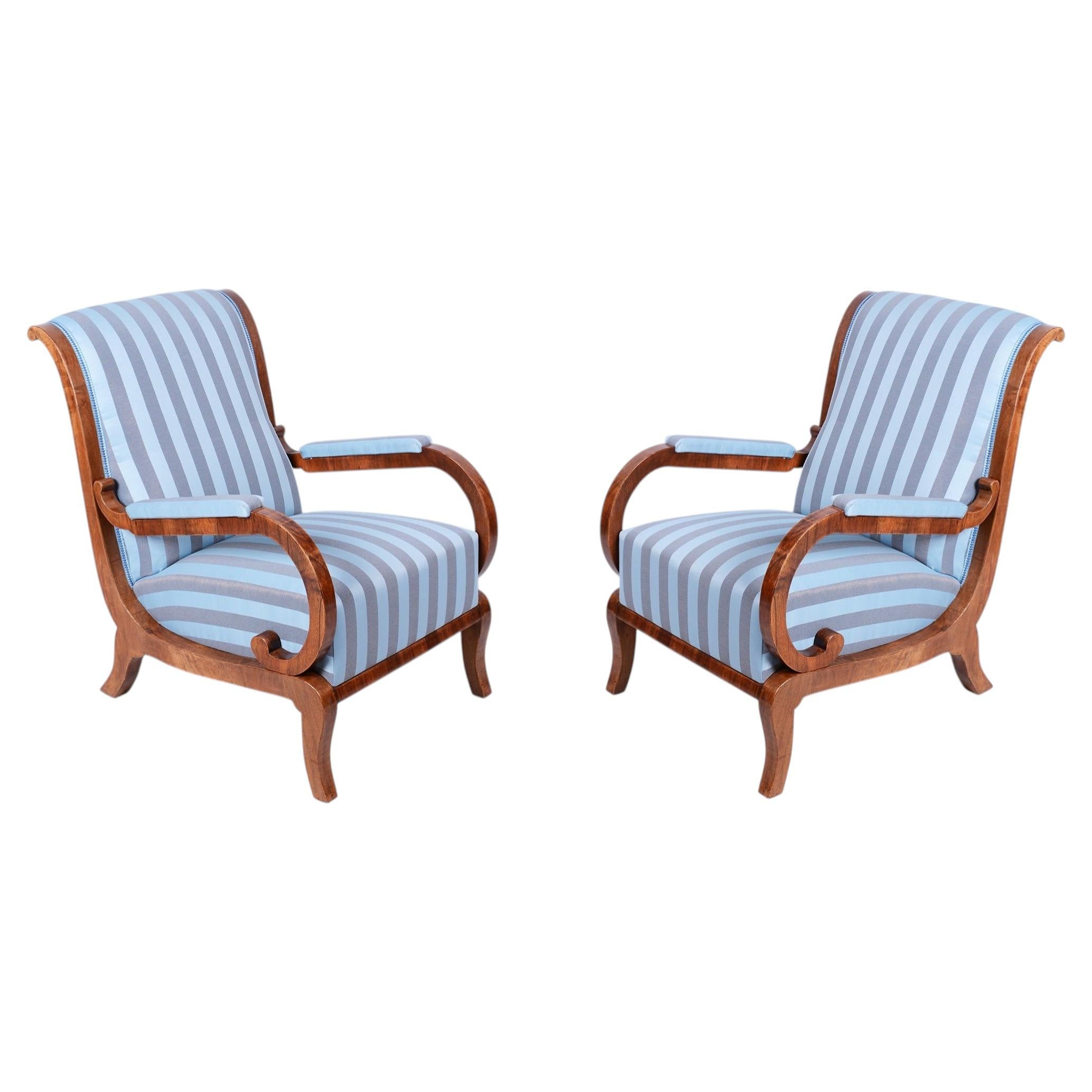 Pair of Restored Biedermeier Armchairs, Oak, Spruce, Walnut, Austria, 1830s For Sale