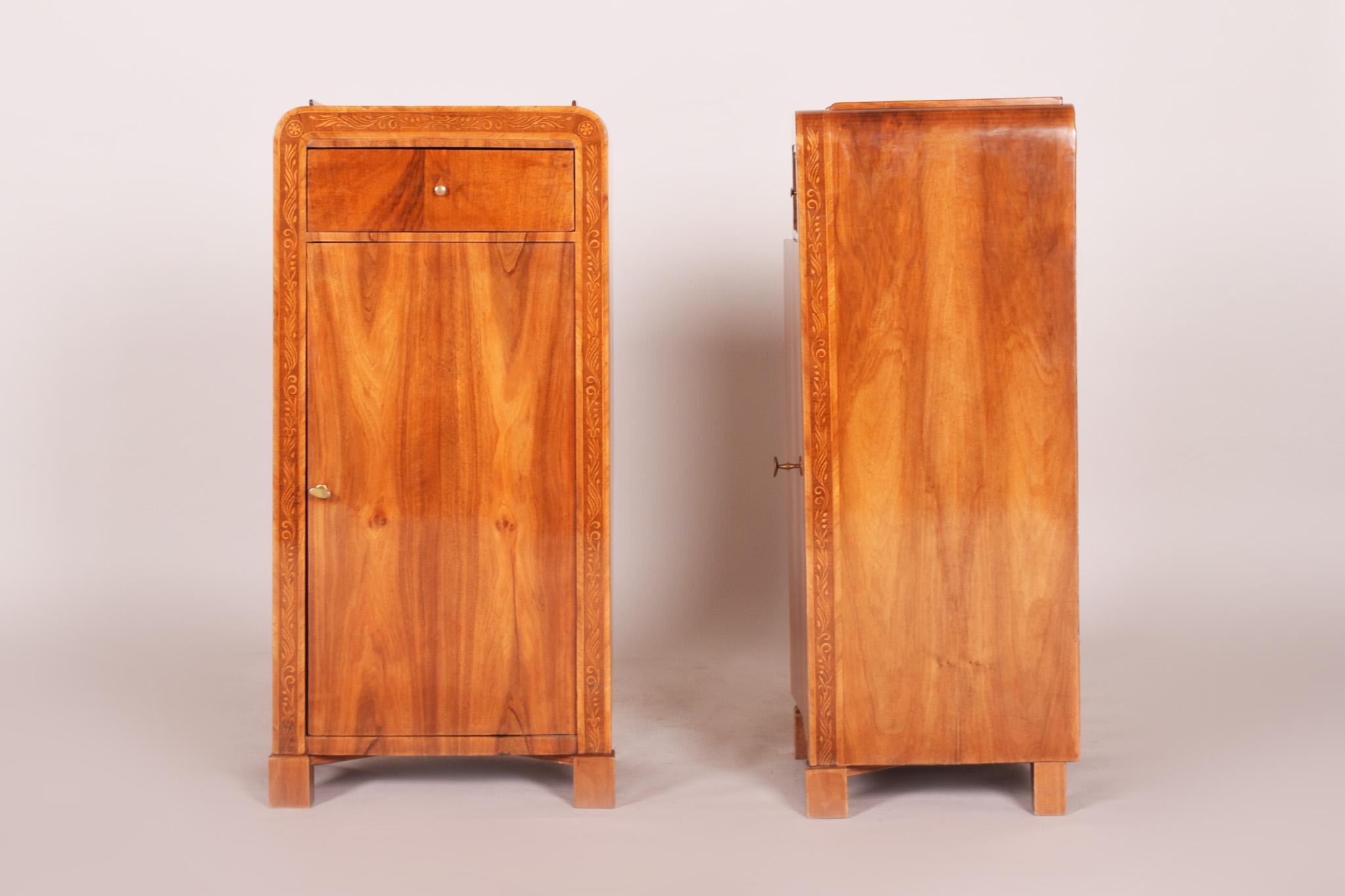 Pair of Restored Bohemian Biedermeier Walnut Bed-Side Tables, 19th Century 2
