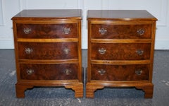 PAIR OF RESTORED BURR WALNUT BEDSIDE NiGHTSTAND CHEST OF DRAWERS