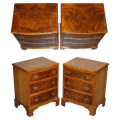 PAIR OF RESTORED BURR WALNUT BEDSIDE NiGHTSTAND CHEST OF DRAWERS